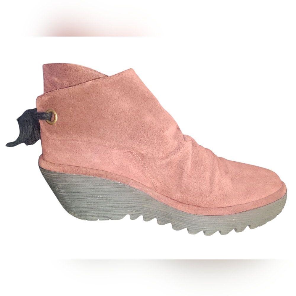FLY London YEBI Wedge Heel Ankle Boots - Wine Oil Suede, Womens 40 EU (9-9.5 US) - Picture 4 of 12